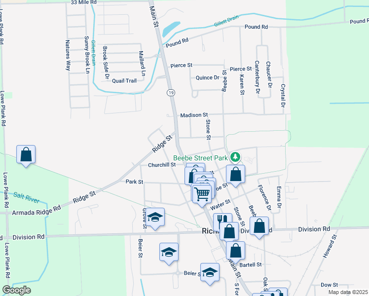 map of restaurants, bars, coffee shops, grocery stores, and more near 69746 North Main Street in Richmond