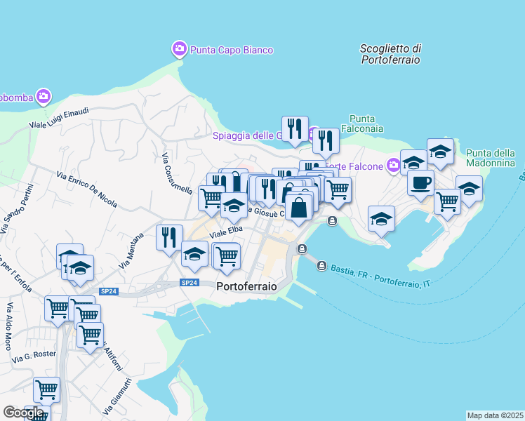 map of restaurants, bars, coffee shops, grocery stores, and more near 126 Via Giosuè Carducci in Portoferraio
