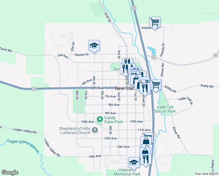 map of restaurants, bars, coffee shops, grocery stores, and more near 413 6th Avenue in New Glarus