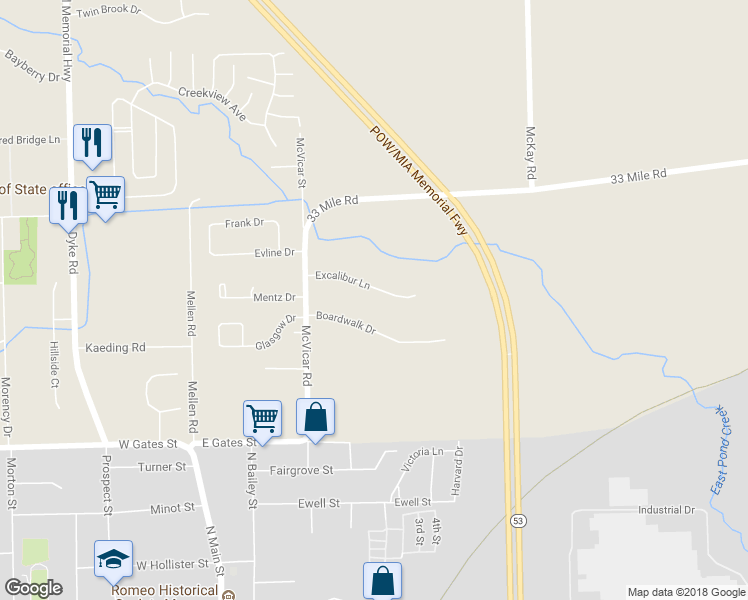 map of restaurants, bars, coffee shops, grocery stores, and more near 12932 Excalibur Lane in Macomb County