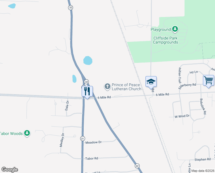 map of restaurants, bars, coffee shops, grocery stores, and more near 4340 6 Mile Road in Racine