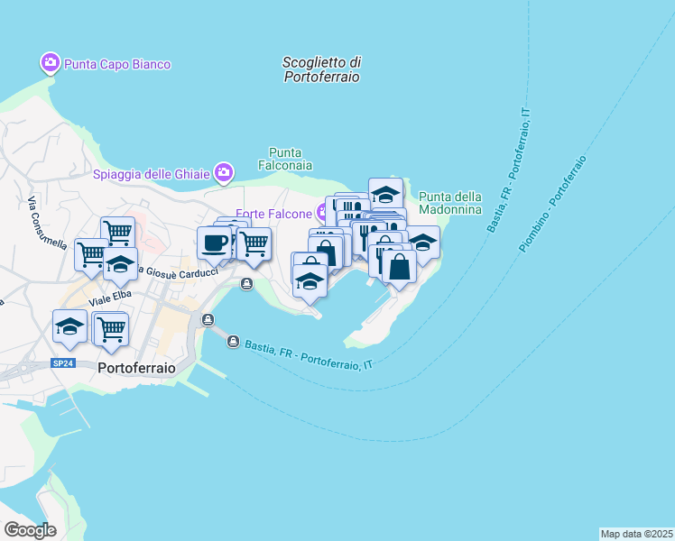 map of restaurants, bars, coffee shops, grocery stores, and more near 59 Via Francesco Domenico Guerrazzi in Portoferraio