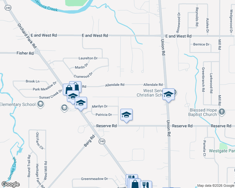 map of restaurants, bars, coffee shops, grocery stores, and more near 98 Christopher Drive in Buffalo