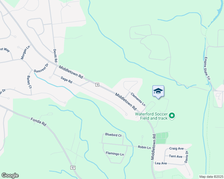 map of restaurants, bars, coffee shops, grocery stores, and more near 163 Middletown Road in Waterford