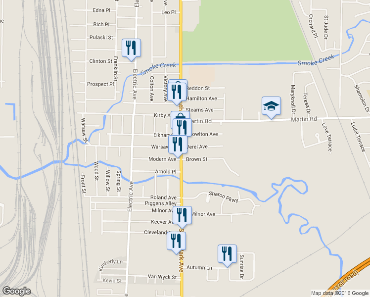 map of restaurants, bars, coffee shops, grocery stores, and more near 3140 South Park Avenue in Buffalo