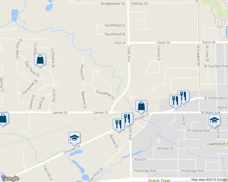 map of restaurants, bars, coffee shops, grocery stores, and more near 2520 Marble Court in Zeeland