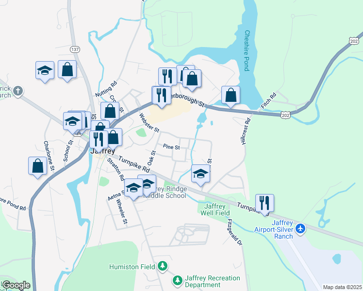 map of restaurants, bars, coffee shops, grocery stores, and more near 5 Short Street in Jaffrey