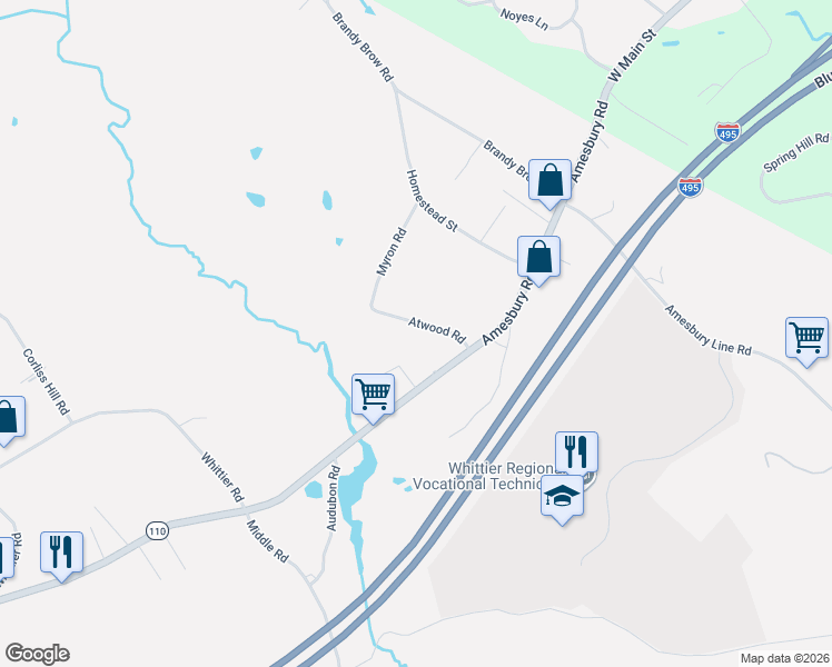 map of restaurants, bars, coffee shops, grocery stores, and more near 22 Atwood Road in Haverhill