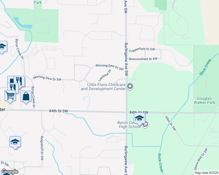 map of restaurants, bars, coffee shops, grocery stores, and more near 1720 Misty Ridge Boulevard in Byron Center