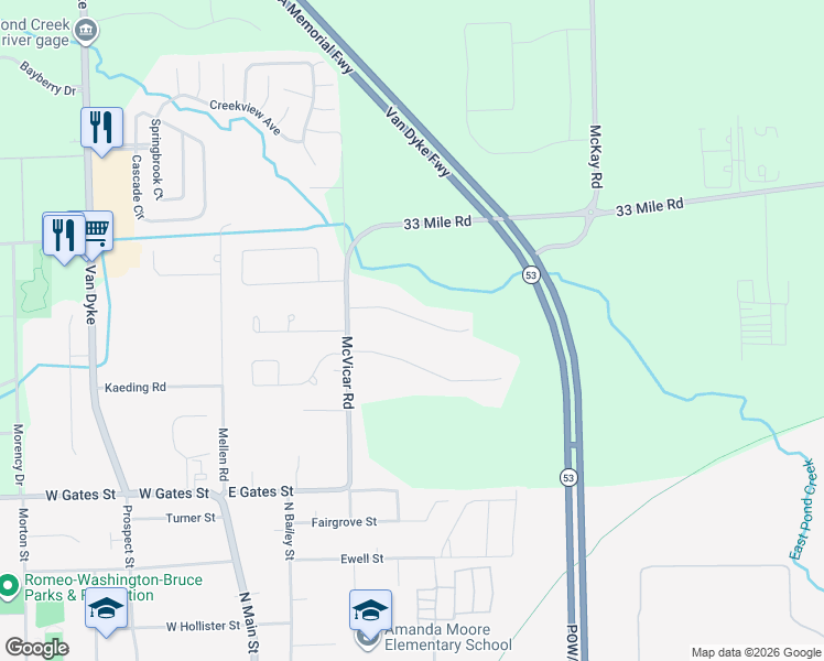 map of restaurants, bars, coffee shops, grocery stores, and more near 12932 Excalibur Lane in Macomb County