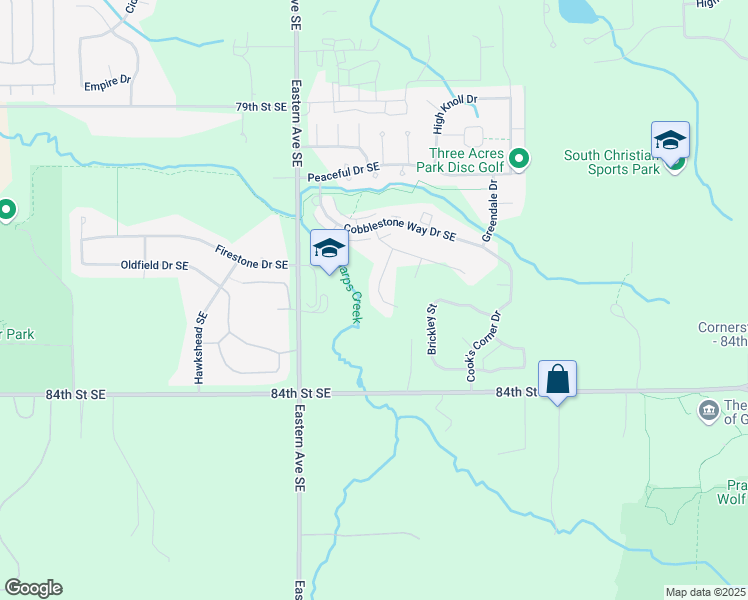 map of restaurants, bars, coffee shops, grocery stores, and more near 8219 Misty Meadow Court in Byron Center