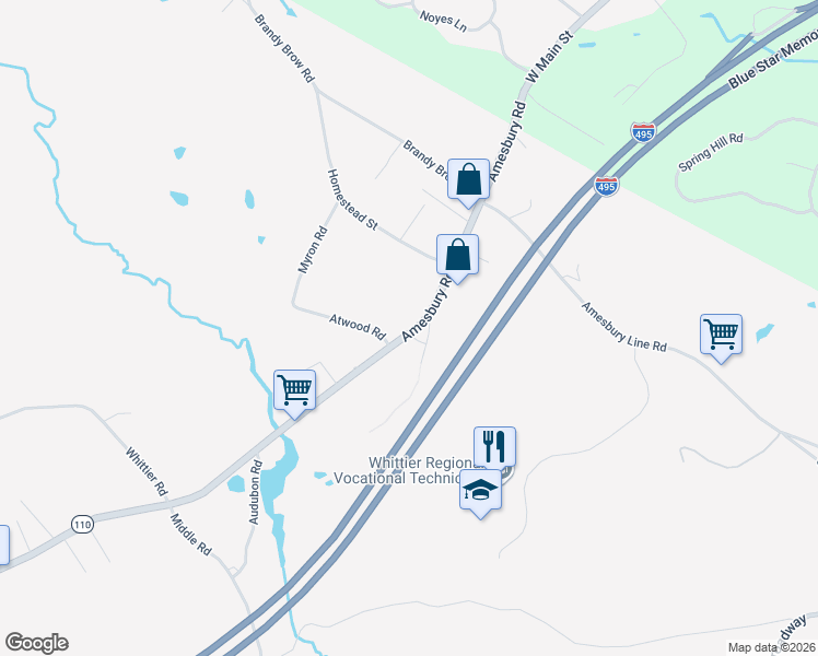 map of restaurants, bars, coffee shops, grocery stores, and more near 882 Amesbury Road in Haverhill