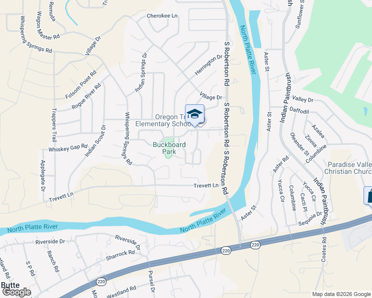 map of restaurants, bars, coffee shops, grocery stores, and more near 3358 Chaparral in Casper