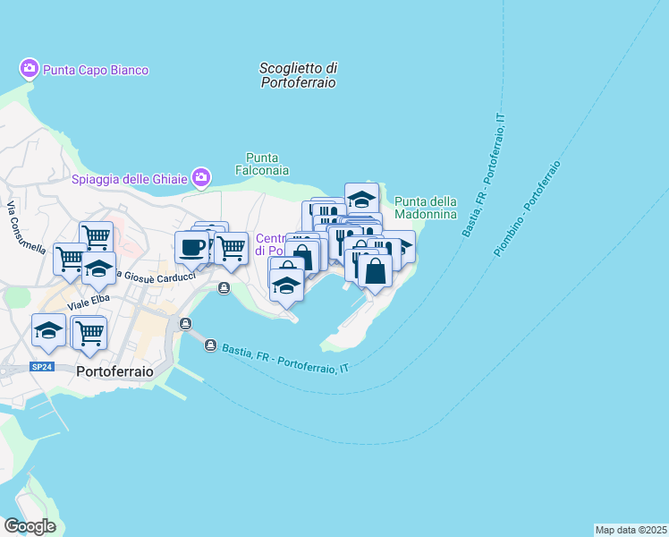 map of restaurants, bars, coffee shops, grocery stores, and more near 9 Calata Mazzini in Portoferraio