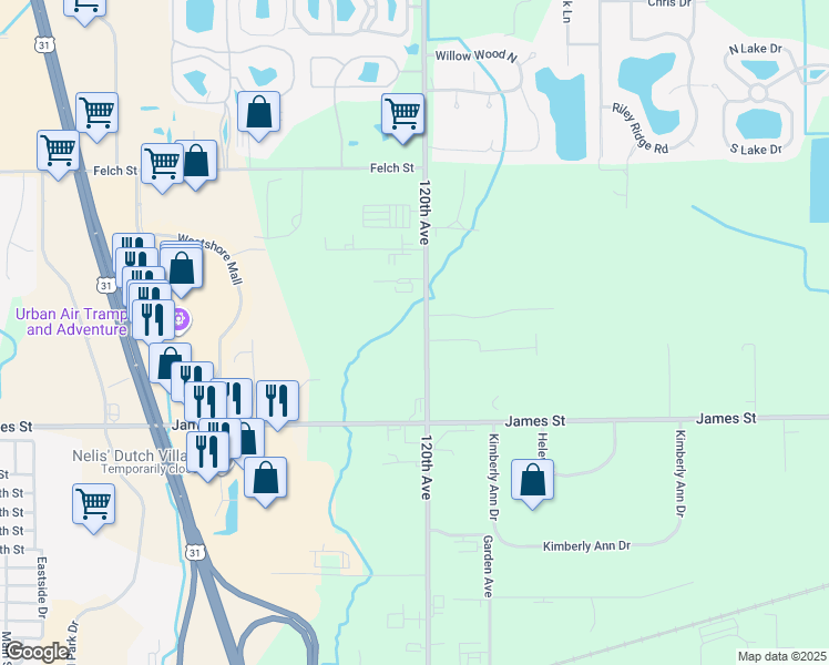 map of restaurants, bars, coffee shops, grocery stores, and more near 2531 120th Avenue in Holland