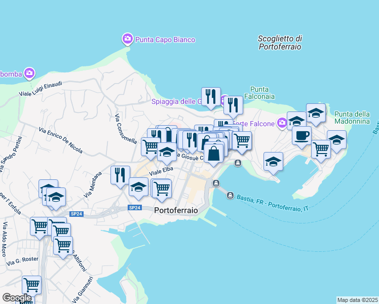 map of restaurants, bars, coffee shops, grocery stores, and more near 126 Via Giosuè Carducci in Portoferraio