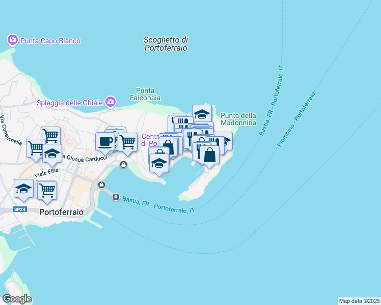 map of restaurants, bars, coffee shops, grocery stores, and more near 9 Calata Mazzini in Portoferraio