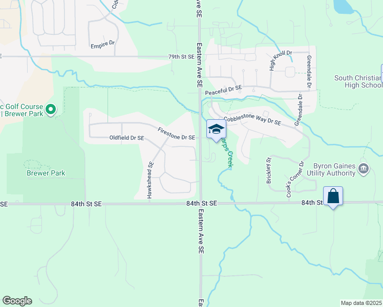 map of restaurants, bars, coffee shops, grocery stores, and more near 752 Four Ponds Court Southeast in Byron Center