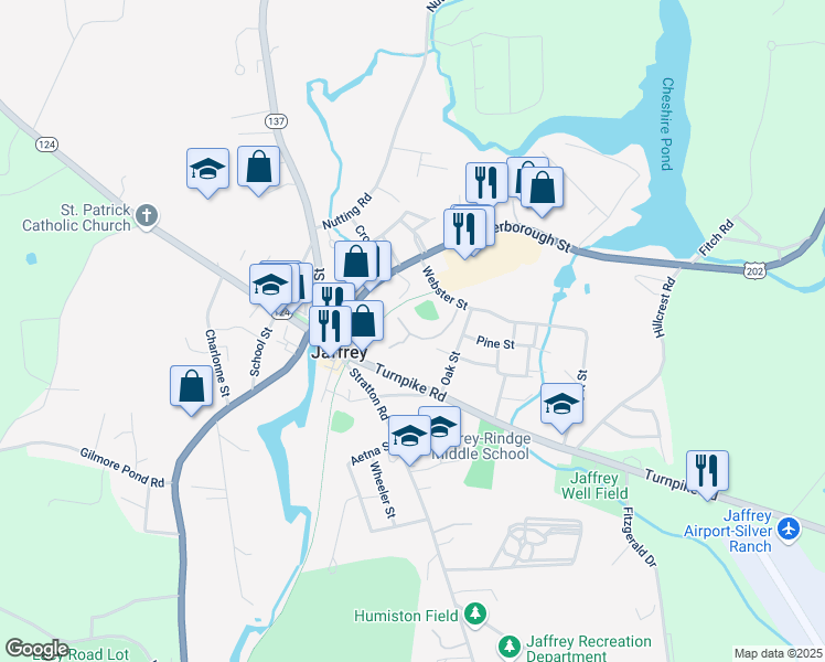 map of restaurants, bars, coffee shops, grocery stores, and more near 31 Alder Court in Jaffrey