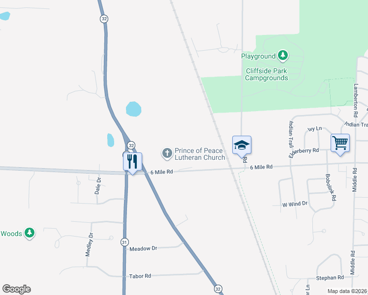 map of restaurants, bars, coffee shops, grocery stores, and more near 4340 6 Mile Road in Racine