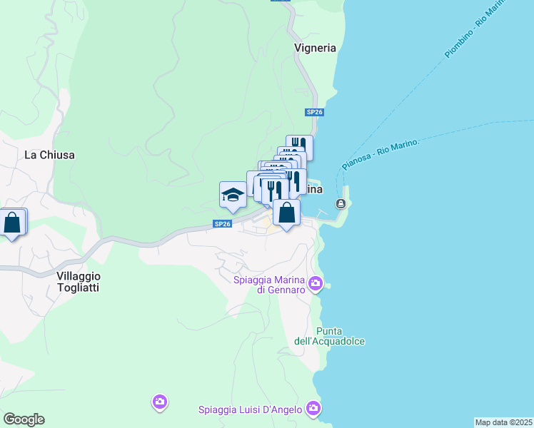 map of restaurants, bars, coffee shops, grocery stores, and more near 4-6 Via Giosuè Carducci in Rio Marina