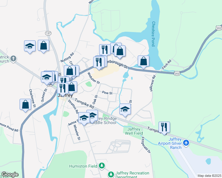 map of restaurants, bars, coffee shops, grocery stores, and more near 5 Short Street in Jaffrey