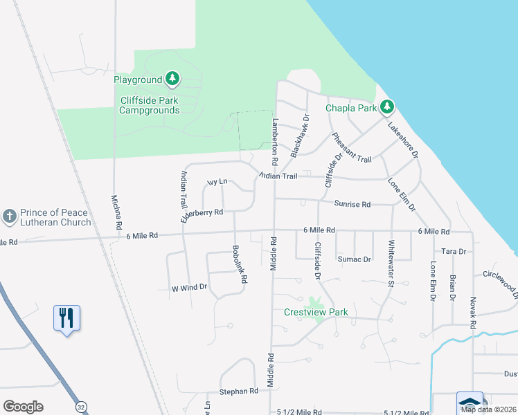 map of restaurants, bars, coffee shops, grocery stores, and more near 3108 6 Mile Road in Racine