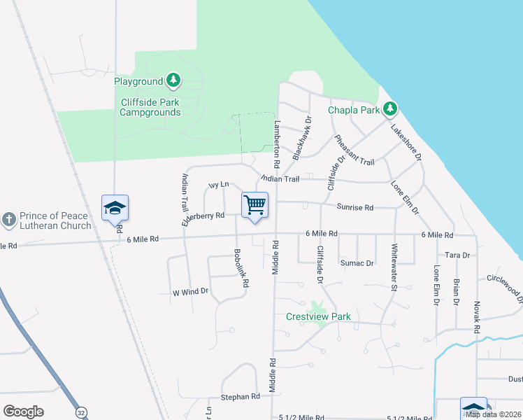 map of restaurants, bars, coffee shops, grocery stores, and more near 3108 6 Mile Road in Racine