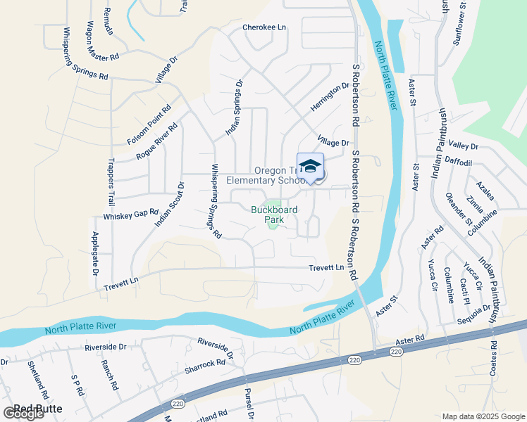 map of restaurants, bars, coffee shops, grocery stores, and more near 6461 Buckboard Road in Casper