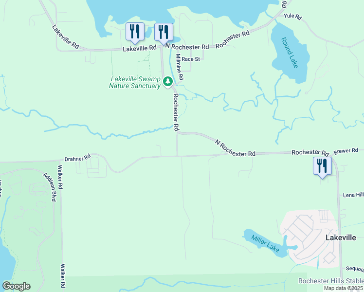 map of restaurants, bars, coffee shops, grocery stores, and more near 1034 Betts Road in Leonard