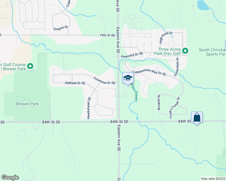 map of restaurants, bars, coffee shops, grocery stores, and more near 752 Four Ponds Court Southeast in Byron Center