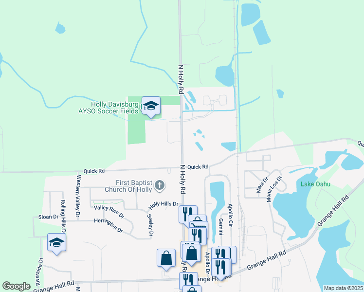map of restaurants, bars, coffee shops, grocery stores, and more near 11541 North Holly Road in Holly