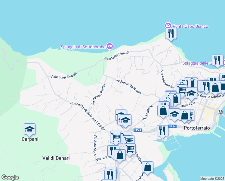map of restaurants, bars, coffee shops, grocery stores, and more near 17 Via M.Tornaquinci in Portoferraio
