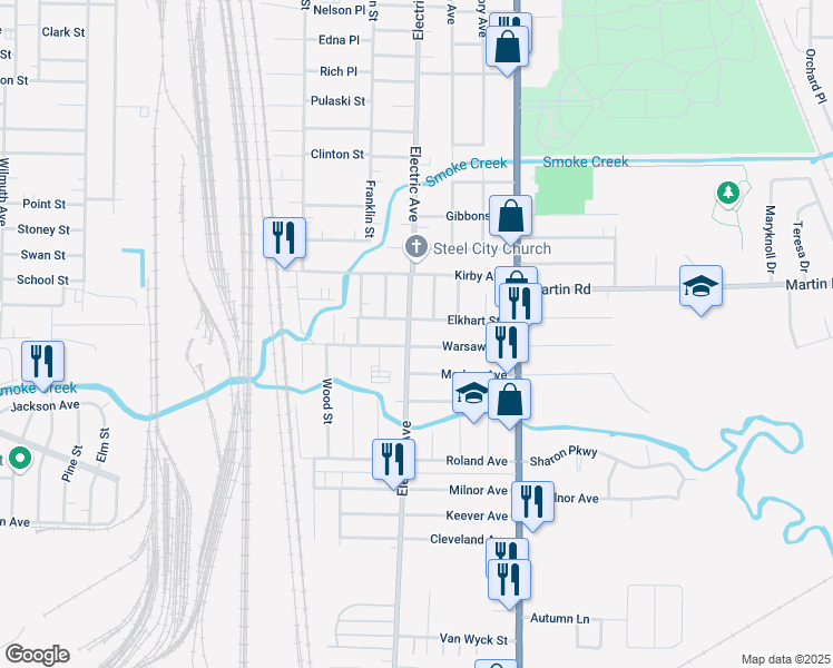 map of restaurants, bars, coffee shops, grocery stores, and more near 1618 Electric Avenue in Buffalo