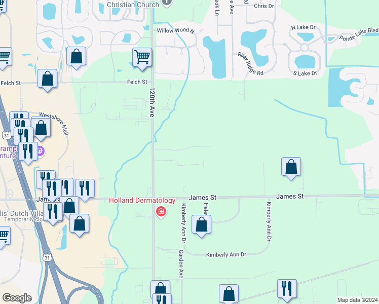 map of restaurants, bars, coffee shops, grocery stores, and more near 11874 7 Pine Drive in Holland