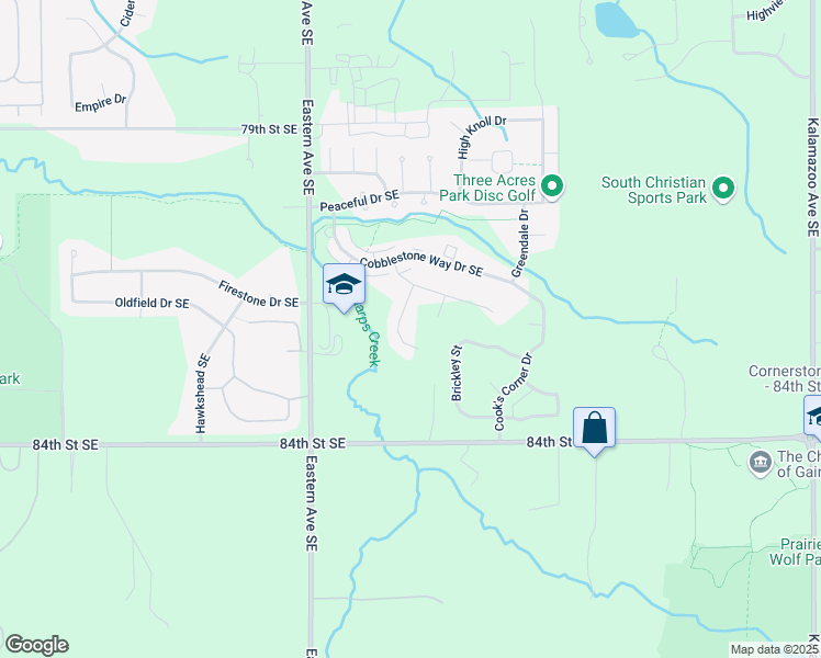 map of restaurants, bars, coffee shops, grocery stores, and more near 8219 Misty Meadow Court in Byron Center