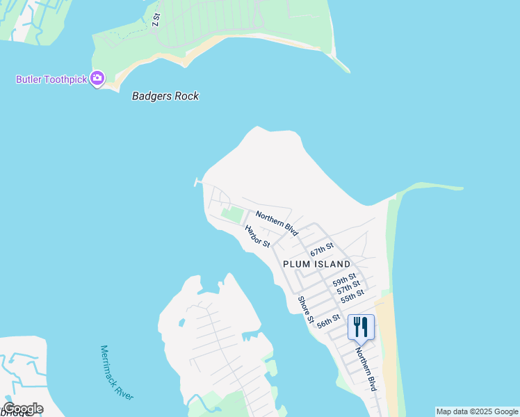 map of restaurants, bars, coffee shops, grocery stores, and more near 229 Northern Boulevard in Newburyport