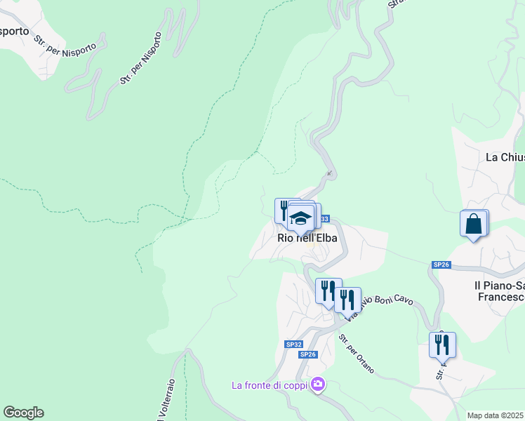 map of restaurants, bars, coffee shops, grocery stores, and more near 33 Via Solferino in Rio Nell'elba