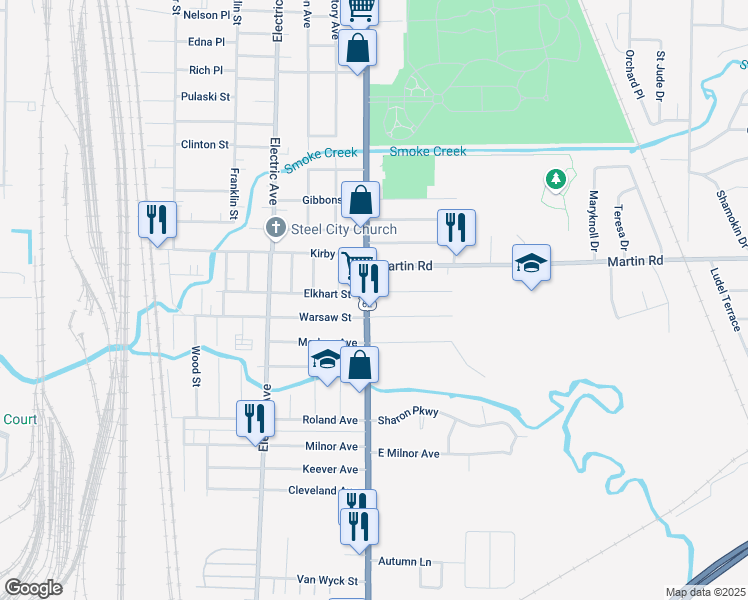 map of restaurants, bars, coffee shops, grocery stores, and more near 3140 South Park Avenue in Buffalo
