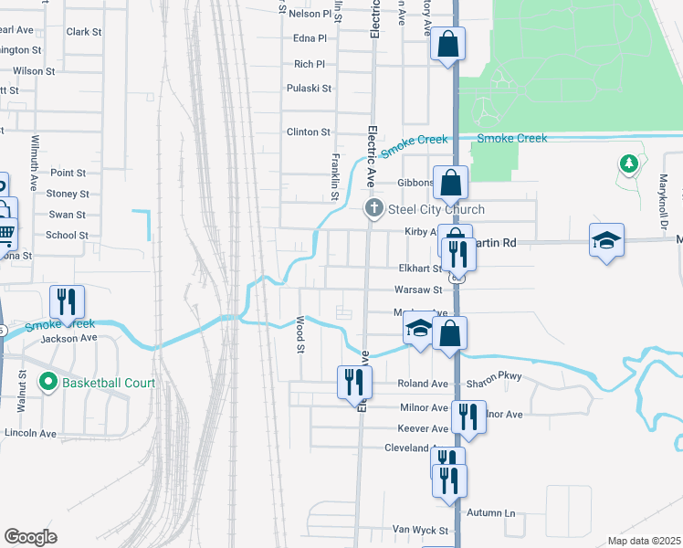 map of restaurants, bars, coffee shops, grocery stores, and more near 145 Warsaw Street in Lackawanna