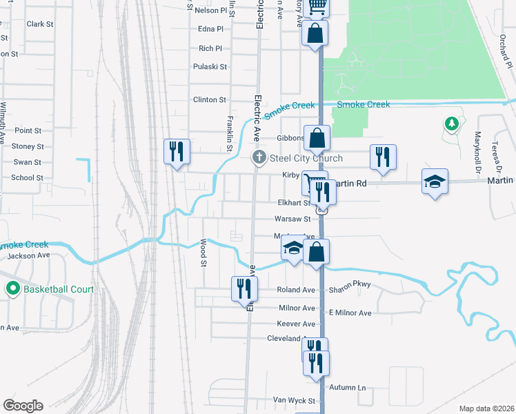 map of restaurants, bars, coffee shops, grocery stores, and more near 1634 Electric Avenue in Buffalo