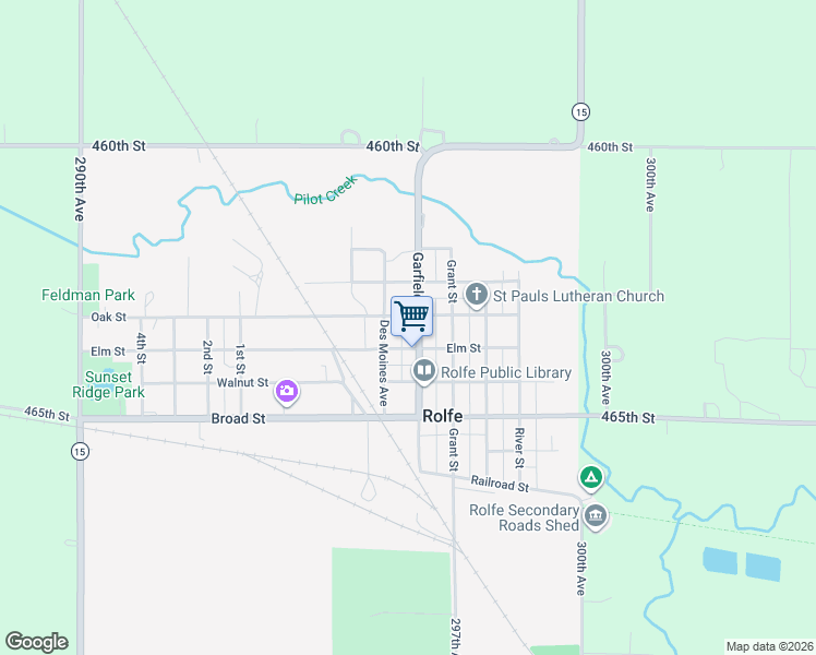 map of restaurants, bars, coffee shops, grocery stores, and more near 501-599 Oak St in Rolfe