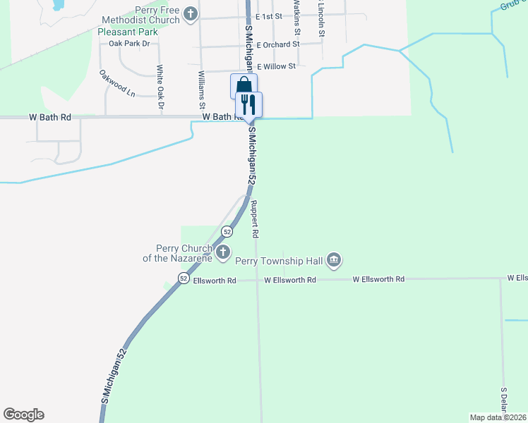 map of restaurants, bars, coffee shops, grocery stores, and more near 12201-12499 Ruppert Road in Perry