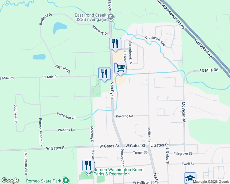 map of restaurants, bars, coffee shops, grocery stores, and more near 70790 Van Dyke Road in Macomb County