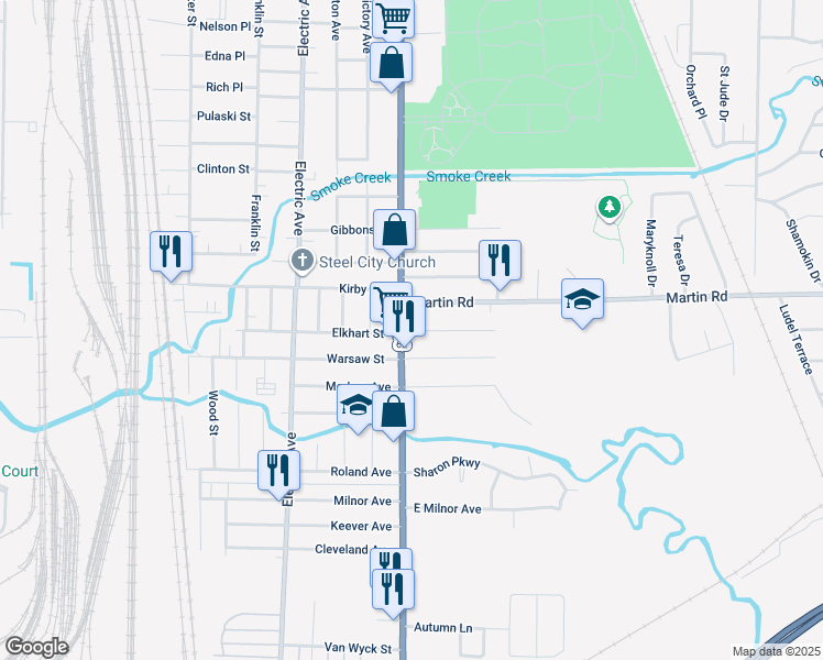 map of restaurants, bars, coffee shops, grocery stores, and more near 15 Martin Road in Lackawanna