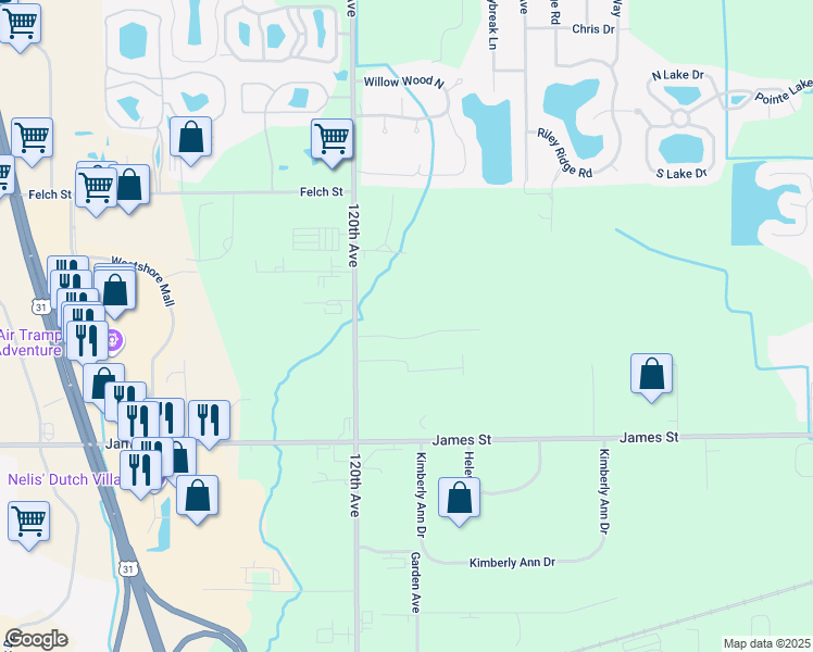map of restaurants, bars, coffee shops, grocery stores, and more near 11887 7 Pine Drive in Holland