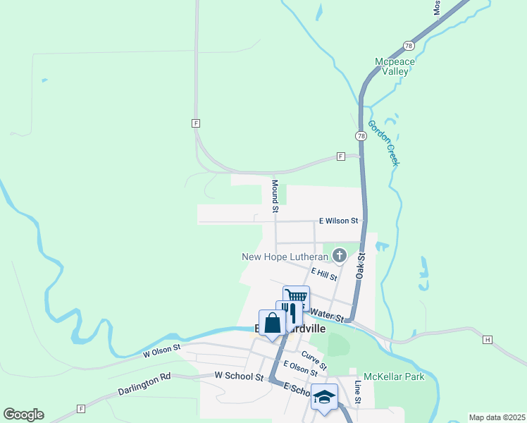 map of restaurants, bars, coffee shops, grocery stores, and more near 203 West Wilson Street in Blanchardville