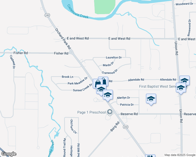 map of restaurants, bars, coffee shops, grocery stores, and more near 113 Cranwood Drive in Buffalo