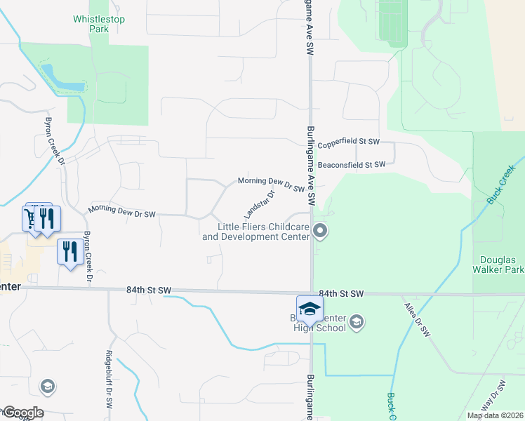 map of restaurants, bars, coffee shops, grocery stores, and more near 8158 Landstar Drive in Byron Center