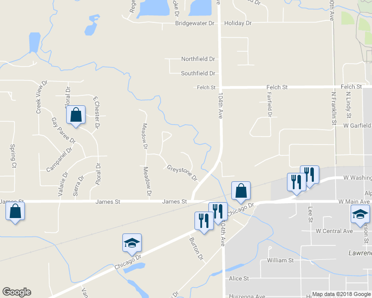 map of restaurants, bars, coffee shops, grocery stores, and more near 2574 Marble Court in Zeeland